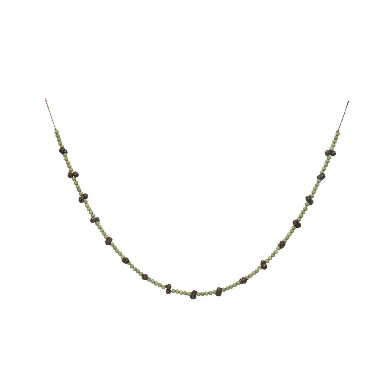 Hello Honey® 6ft. Green Paulownia Wood Beads & Jingle Bells Garland